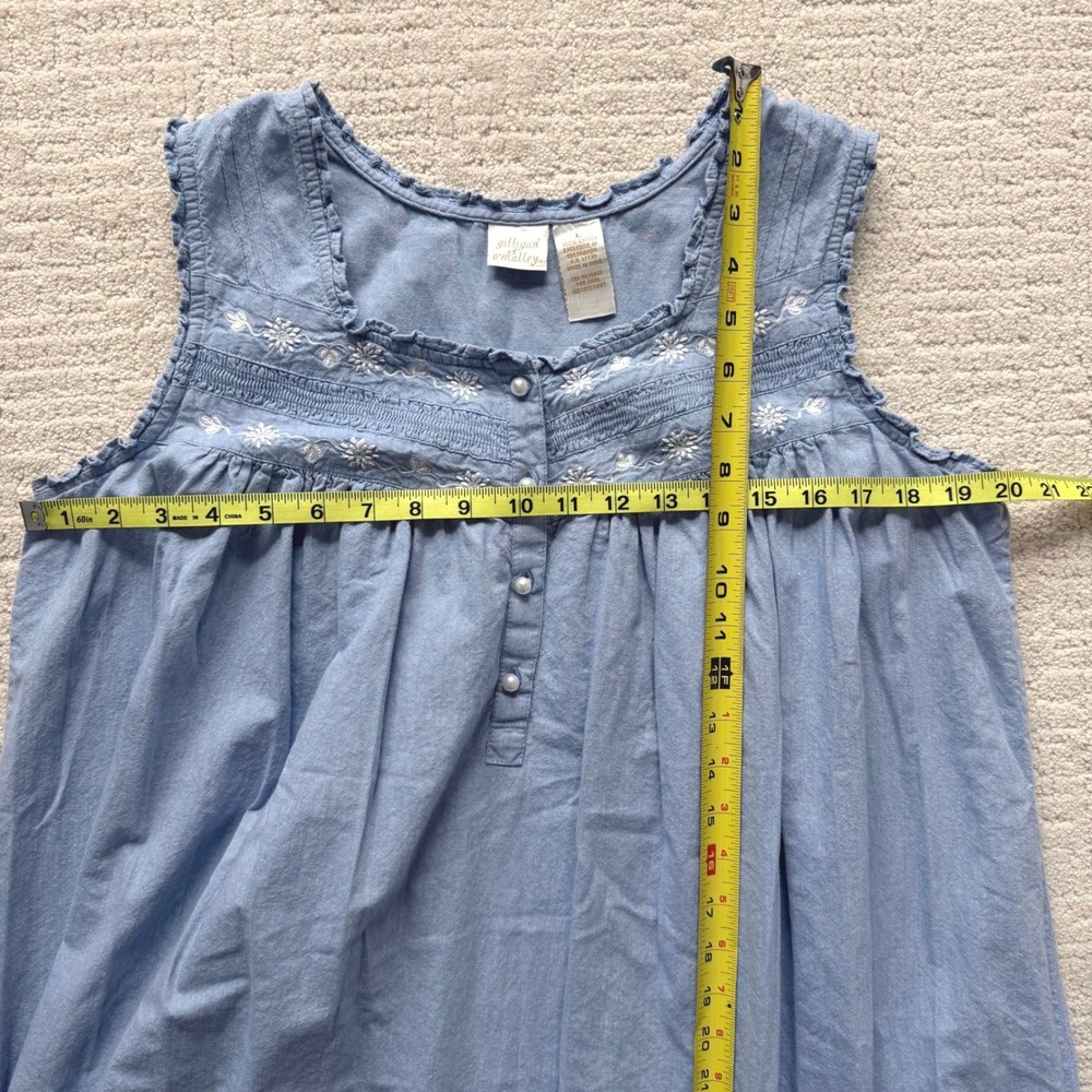 Gilligan O'Malley Blue Cotton Nightgown Floral Embroidered Sleeveless Large - Picture 6 of 9